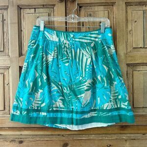 Ann Taylor LOFT Women's Size 2 Blue Green Cream Leaf Palm‎ Print Skirt Lined